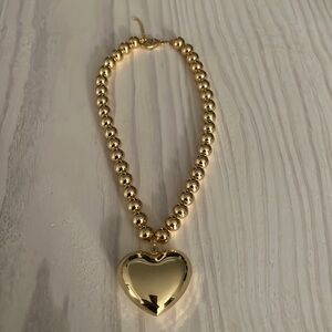 NEW Large Puffy Heart and Bead Ball Necklace Gold Roxanne Assoulin Inspired